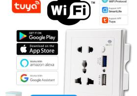 Tuya WiFi İkili Elektrik Yuvası Surətli USB Sarj Portu Smart Plug