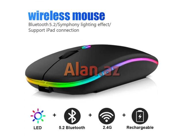 RGB Mouse Bluetooth + Wireless 2.4Ghz Telefon / Komputer /Planşet üçün Sarj Edilə Bilən Siçan
