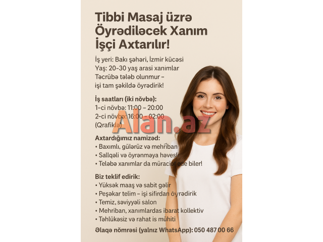 Xanım işçi teleb olunur