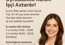 Xanım işçi teleb olunur
