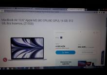 MacBook Air 13.6 Apple M2 (8C CPU/8C GPU), 16GB, 512 GB, Boz Kosmos, (Z15S0) Satilir.