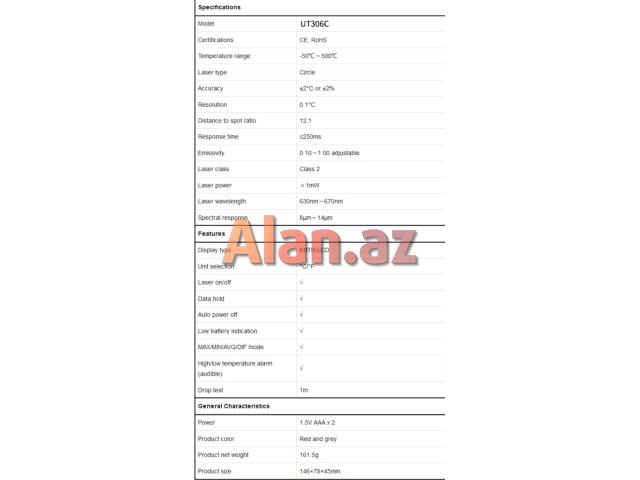 Təmassız termometr UNI-T UT306C