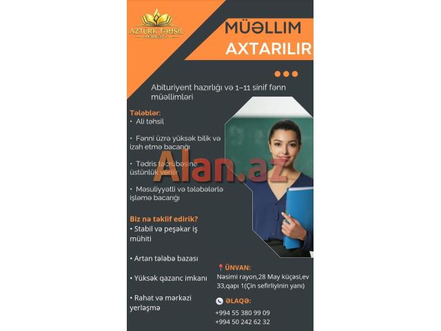 Müəssisəmizə savadlı, sahəsi üzrə ali biliyə malik müəllimlər axtarılır