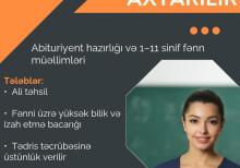 Müəssisəmizə savadlı, sahəsi üzrə ali biliyə malik müəllimlər axtarılır