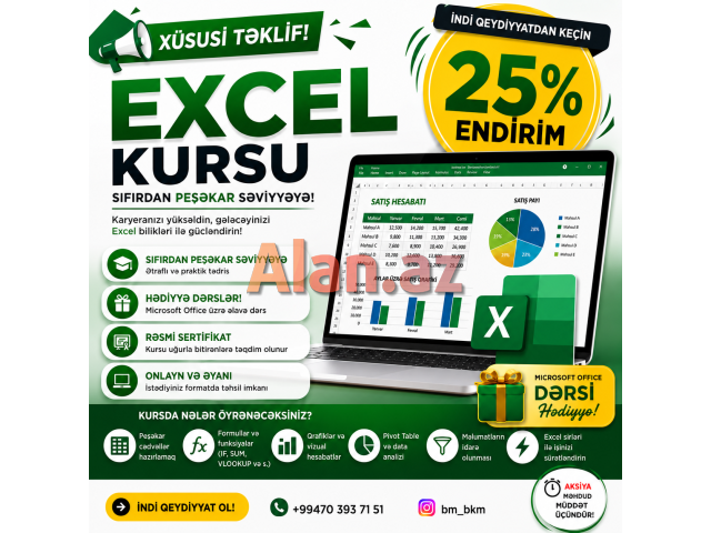 Kompüter kursu Aksiya Microsoft Excel kursu+Microsoft Office