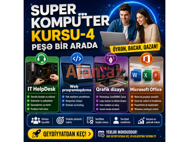 Universal Kompüter kursu - 4 peşə bir arada