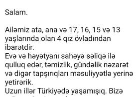 Bağ evində qalmaq şərti ilə ailə üçün iş.