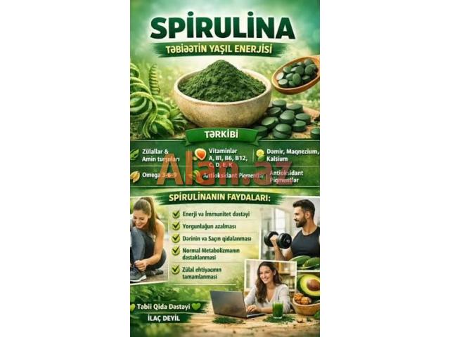 Spirulina-Şiş,Anemiya Dəmir və Qan Azlığı Göz Saç Dəri Hamilə Arıqlamaq-Kökəlmək və s.
